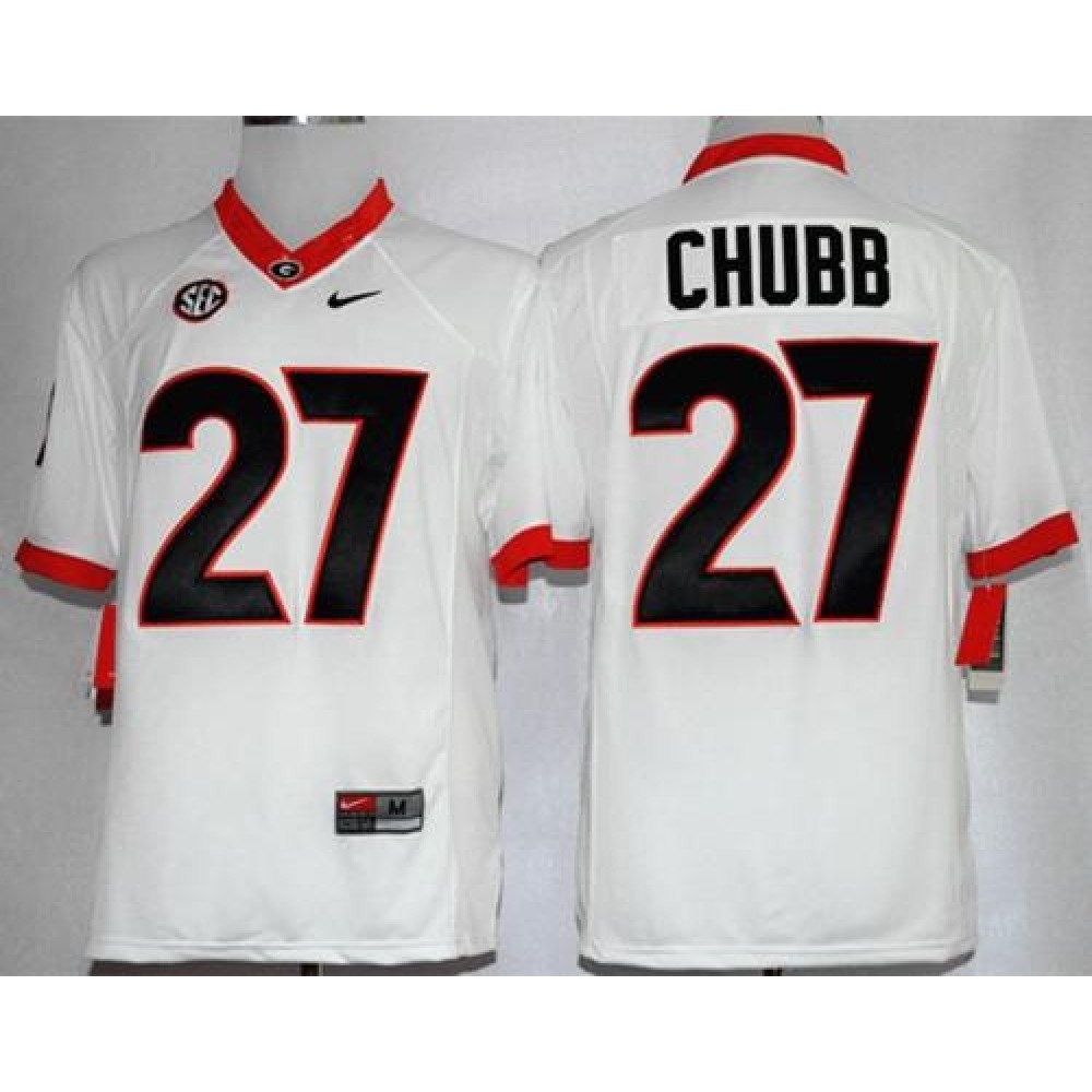 Bulldogs #27 Nick Chubb White Limited Stitched NCAA Jersey 1