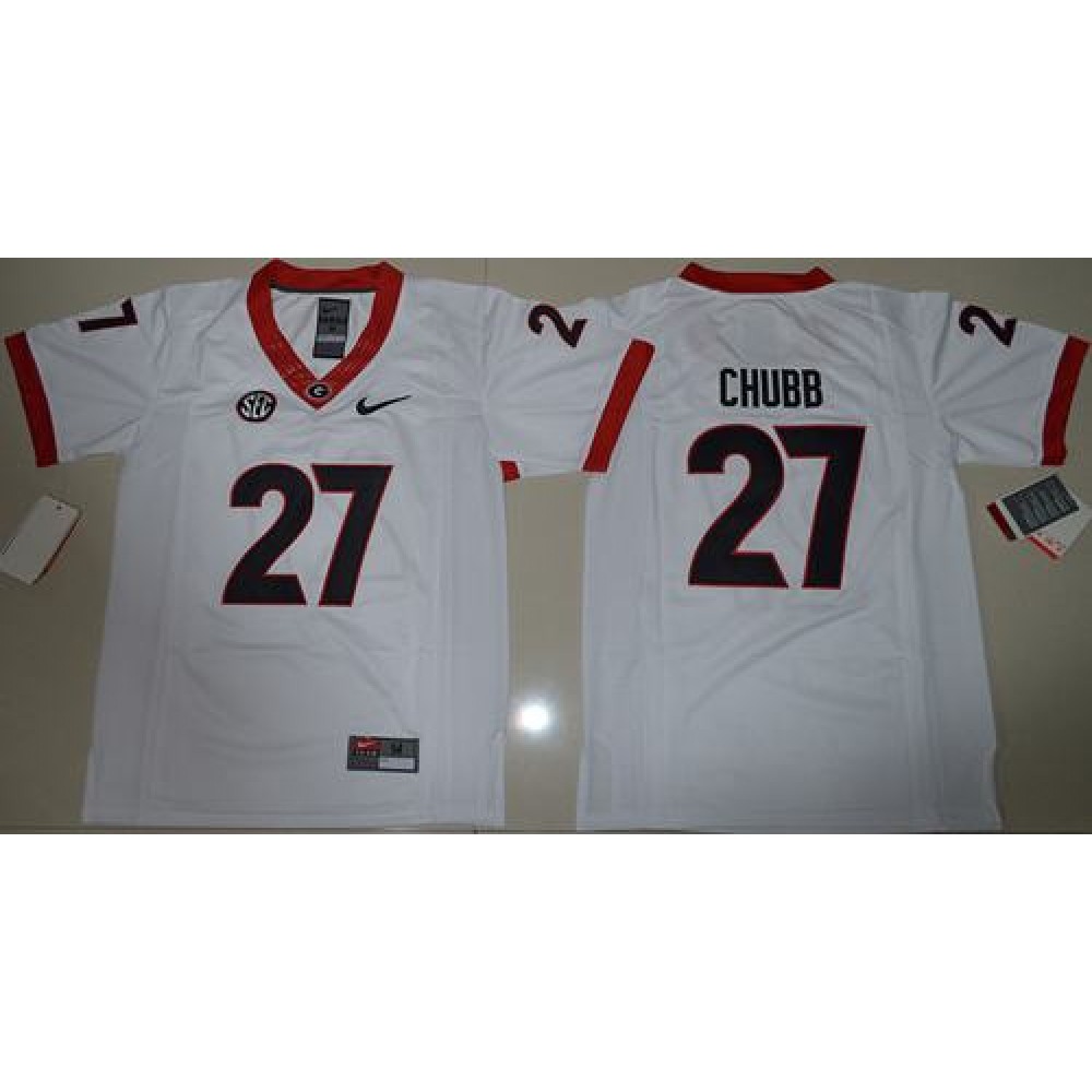 Bulldogs #27 Nick Chubb White Stitched Youth NCAA Jersey 1