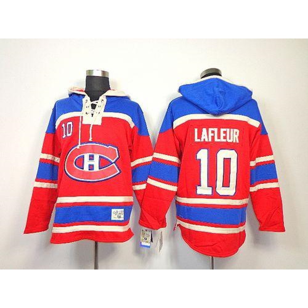 Canadiens #10 Guy Lafleur Red Sawyer Hooded Sweatshirt Stitched NHL Jersey 1
