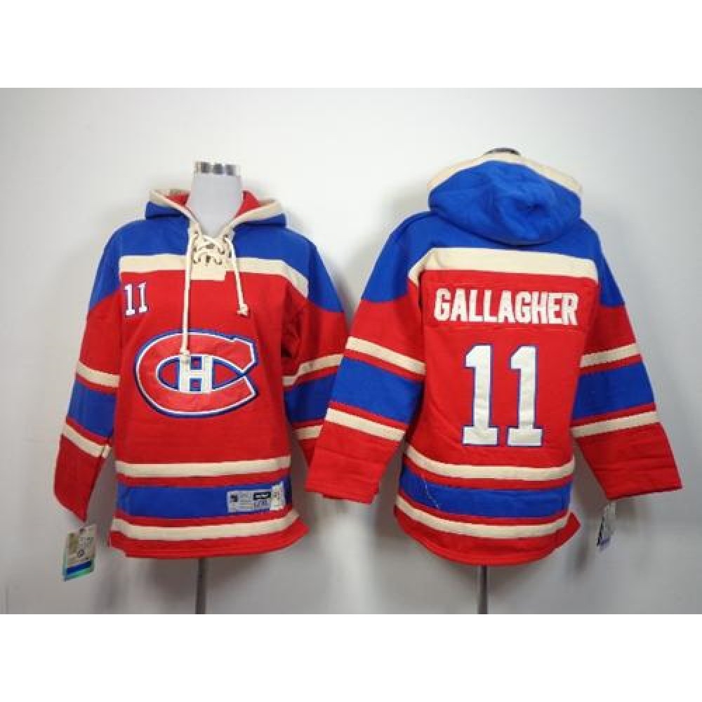 Canadiens #11 Brendan Gallagher Red Sawyer Hooded Sweatshirt Stitched Youth NHL Jersey 1