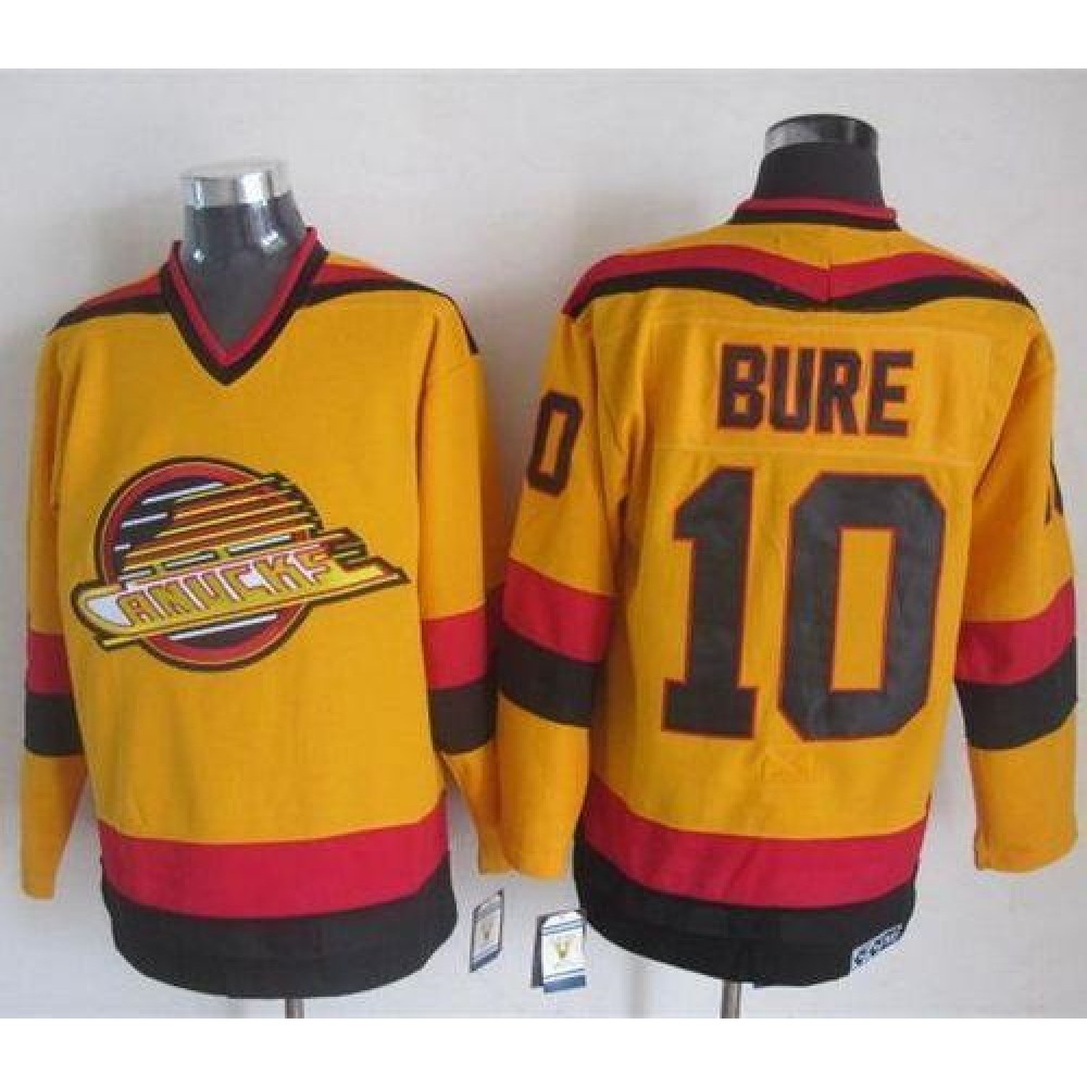 Canucks #10 Pavel Bure Gold CCM Throwback Stitched NHL Jersey 1