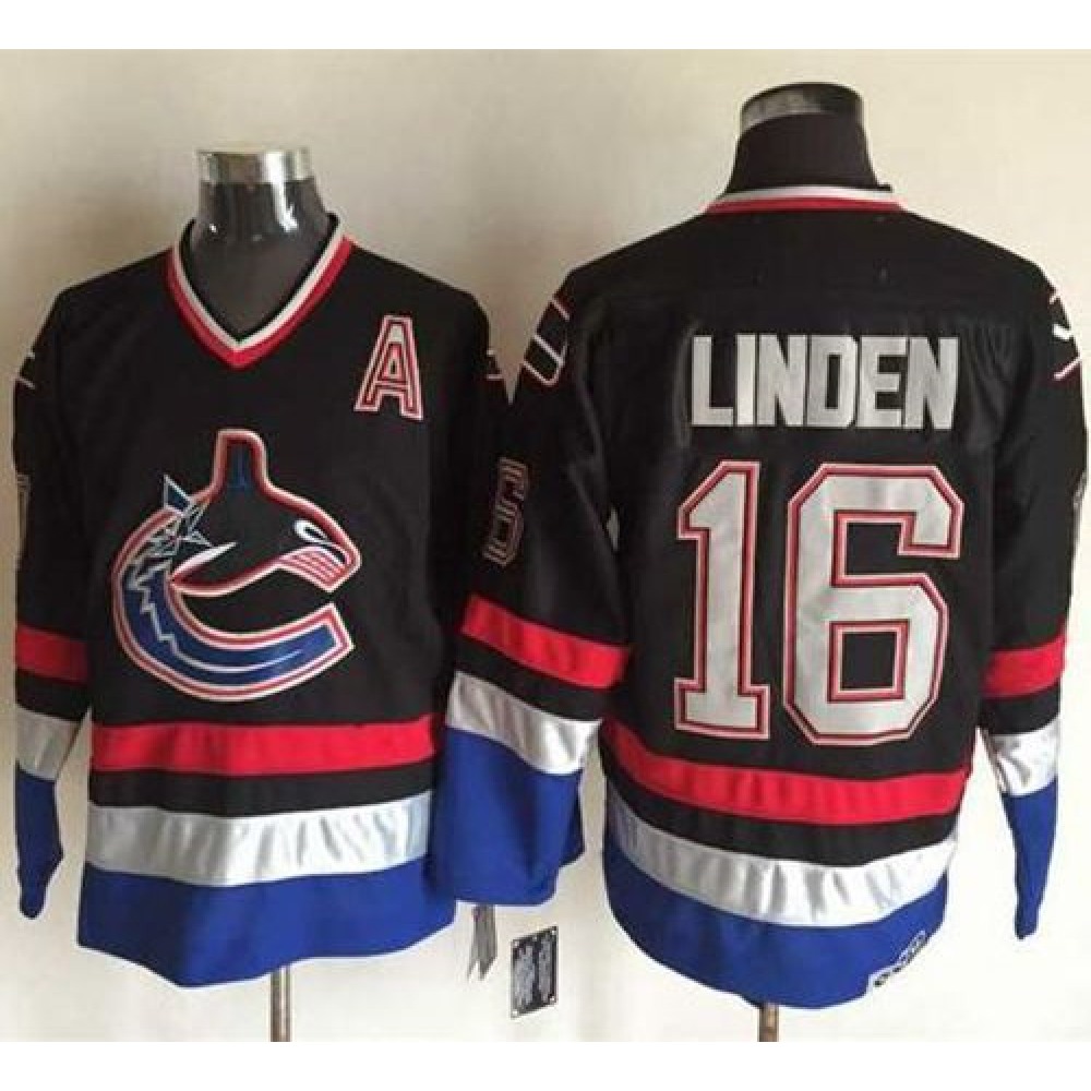 Canucks #16 Trevor Linden Black/Blue CCM Throwback Stitched NHL Jersey 1