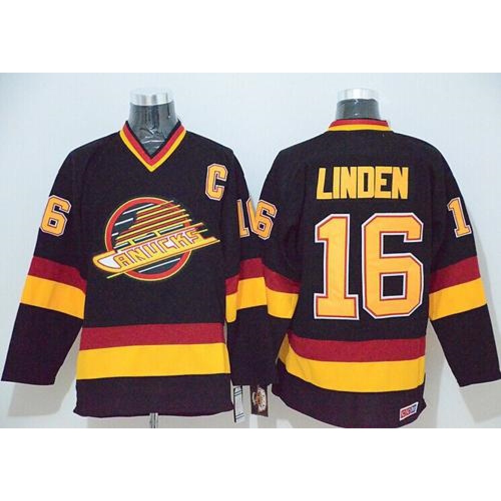 Canucks #16 Trevor Linden Black CCM Throwback Stitched NHL Jersey 1