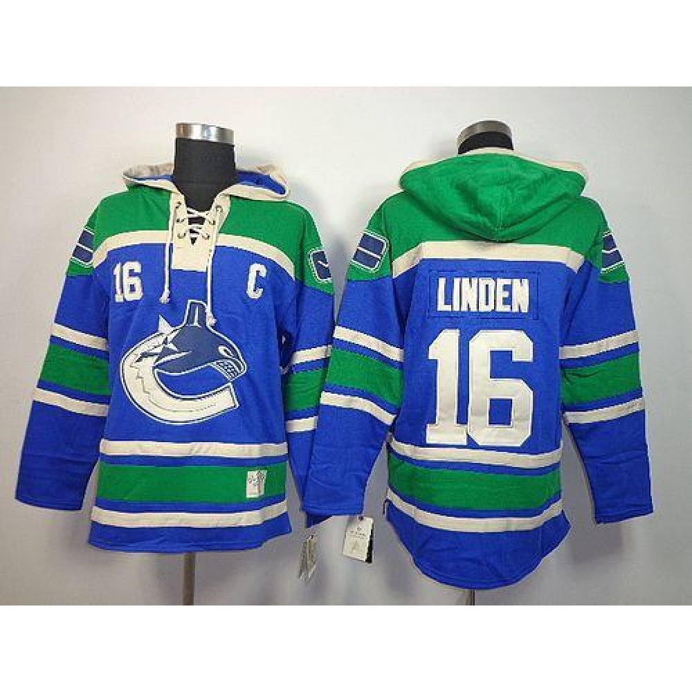 Canucks #16 Trevor Linden Blue Sawyer Hooded Sweatshirt Stitched NHL Jersey 1
