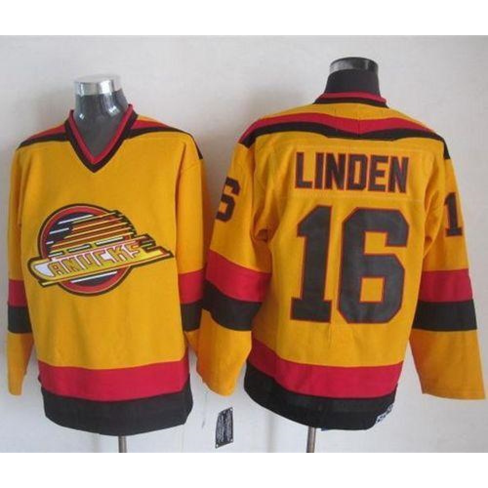 Canucks #16 Trevor Linden Gold CCM Throwback Stitched NHL Jersey 1