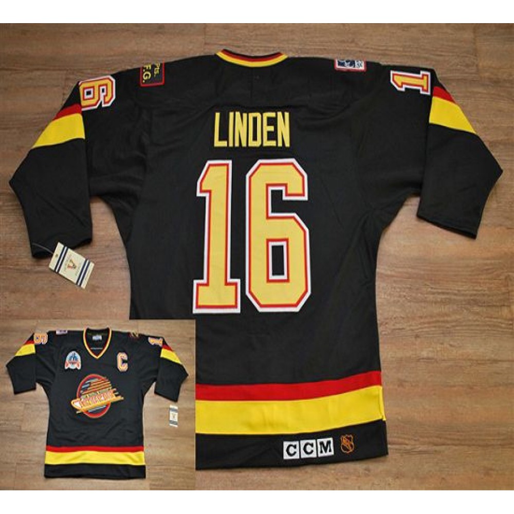 Canucks #16 Trevor Linden Stitched Black CCM Throwback Vintage NHL Jersey 1