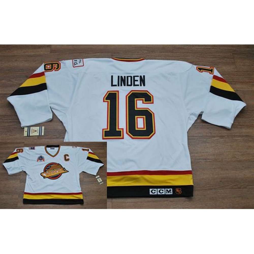 Canucks #16 Trevor Linden Stitched White CCM Throwback Vintage NHL Jersey 1