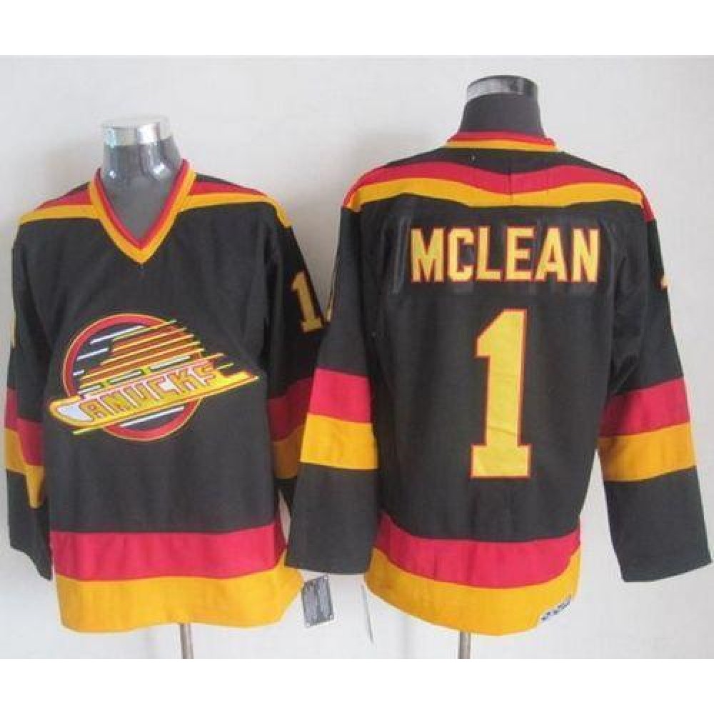 Canucks #1 Kirk Mclean Black/Gold CCM Throwback Stitched NHL Jersey 1