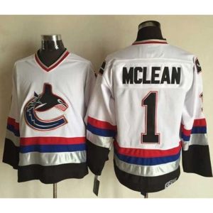 Canucks #1 Kirk Mclean White/Black CCM Throwback Stitched NHL Jersey