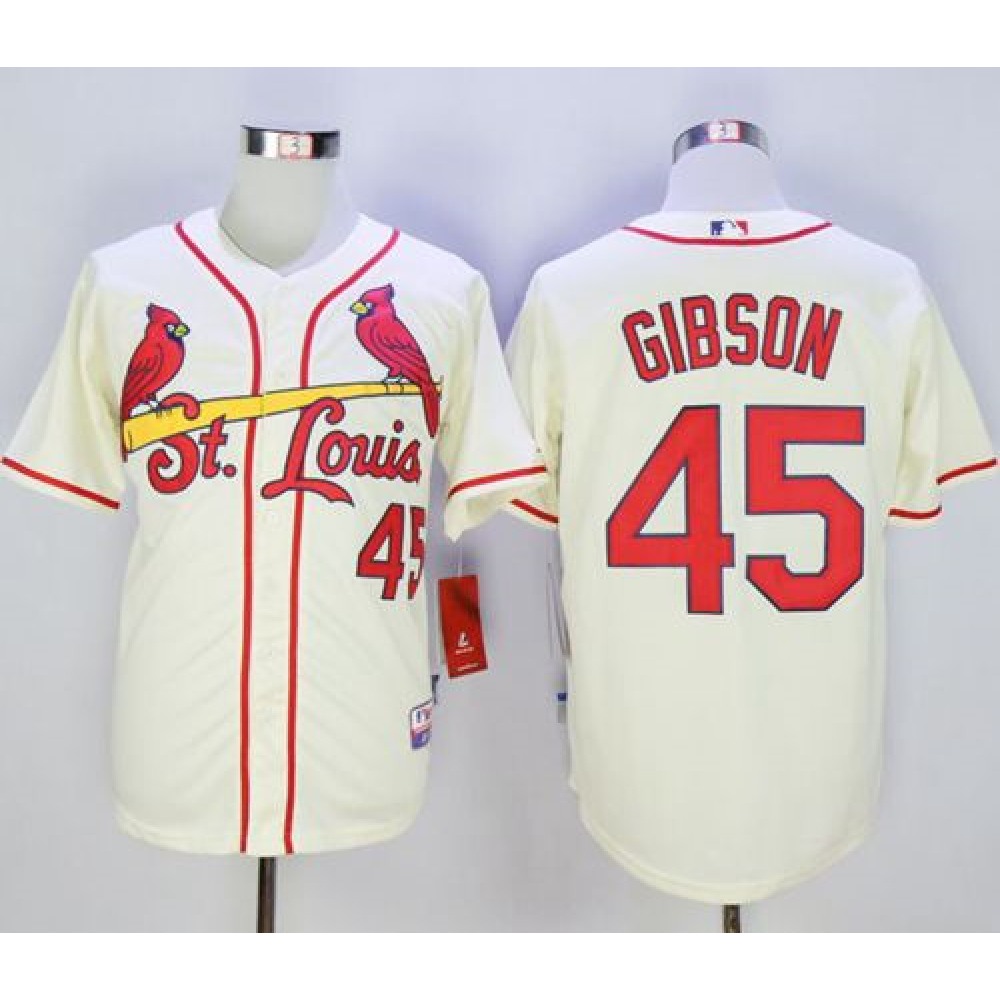 Cardinals #45 Bob Gibson Cream Cool Base Stitched MLB Jersey 1
