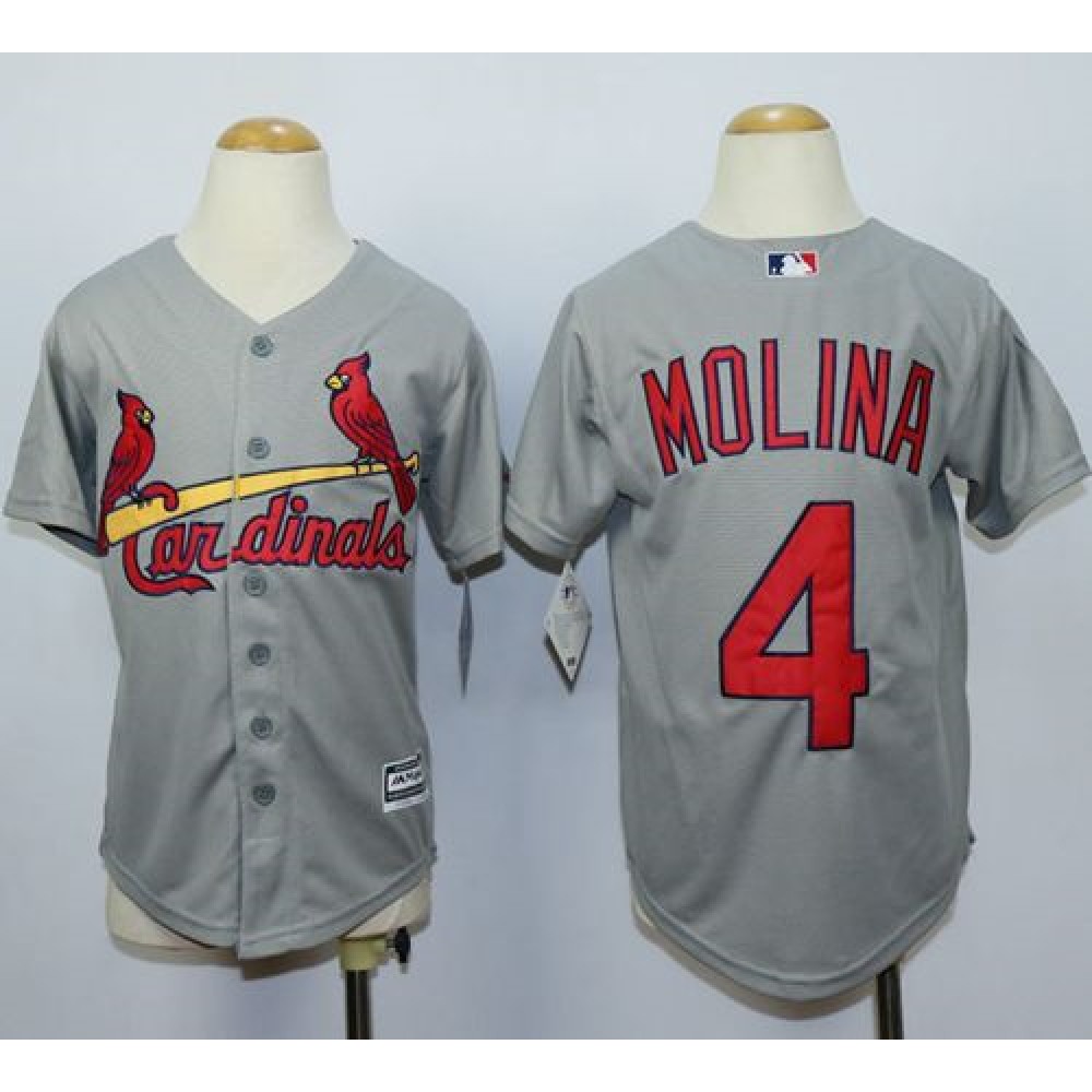 Cardinals #4 Yadier Molina Grey Cool Base Stitched Youth MLB Jersey 1