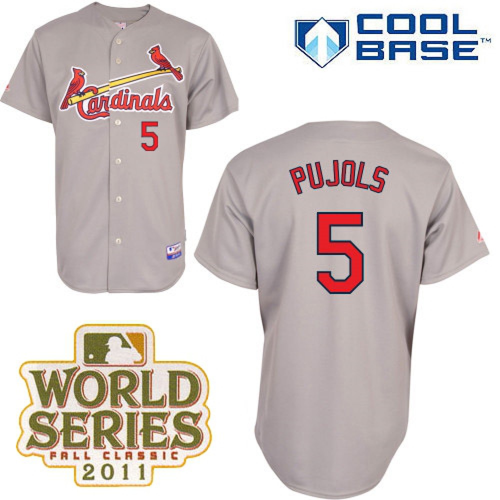 Cardinals #5 Albert Pujols Grey Cool Base 2011 World Series Patch Stitched MLB Jersey 1