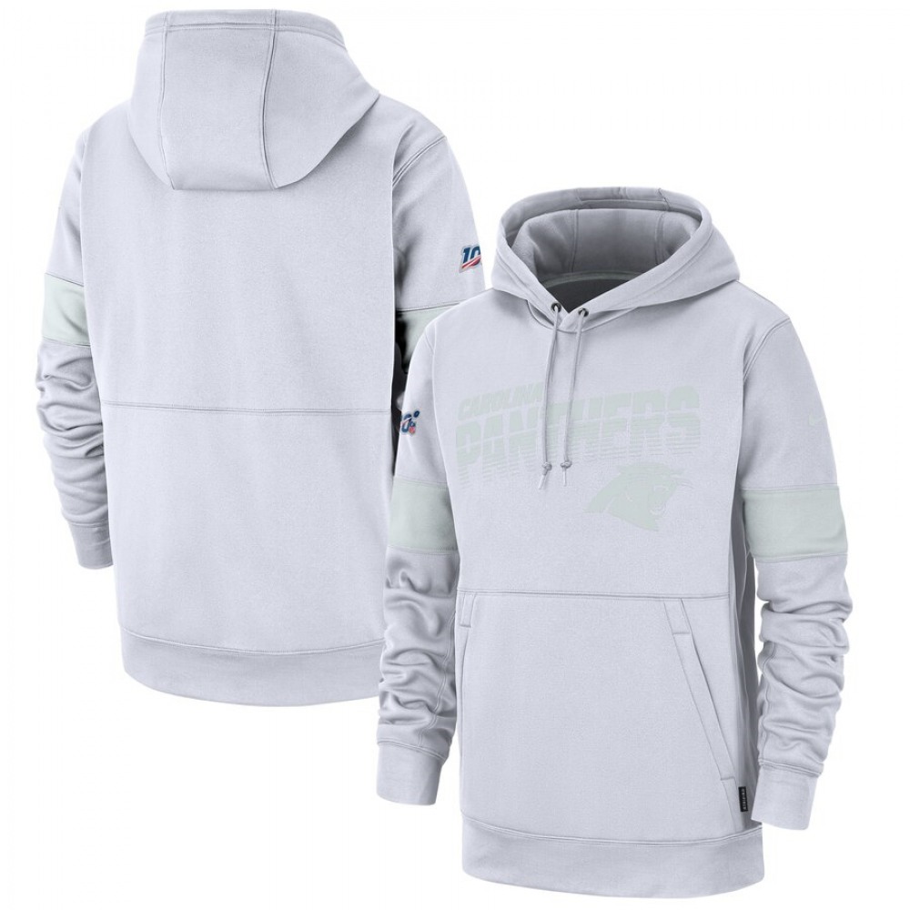 Carolina Panthers White 2019 100th Season Sideline Platinum Therma Pullover Hoodie 1