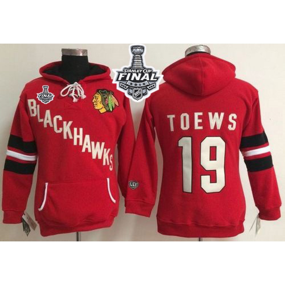 Chicago Blackhawks #19 Jonathan Toews Red Women's Old Time Heidi 2015 Stanley Cup NHL Hoodie 1