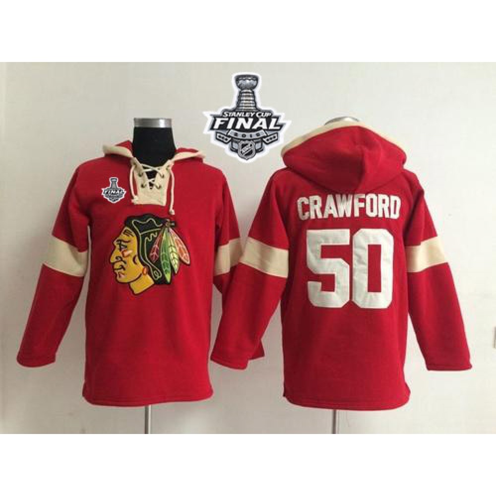 Chicago Blackhawks #50 Corey Crawford Red 2015 Stanley Cup Pullover NHL Hoodie 1