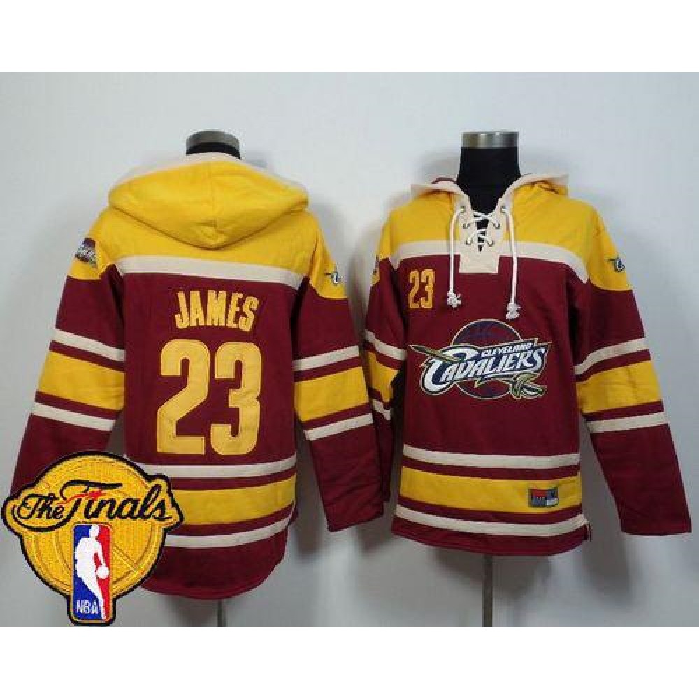 Cleveland Cavaliers #23 LeBron James Red The Finals Patch Sawyer Hooded Sweatshirt NBA Hoodie 1
