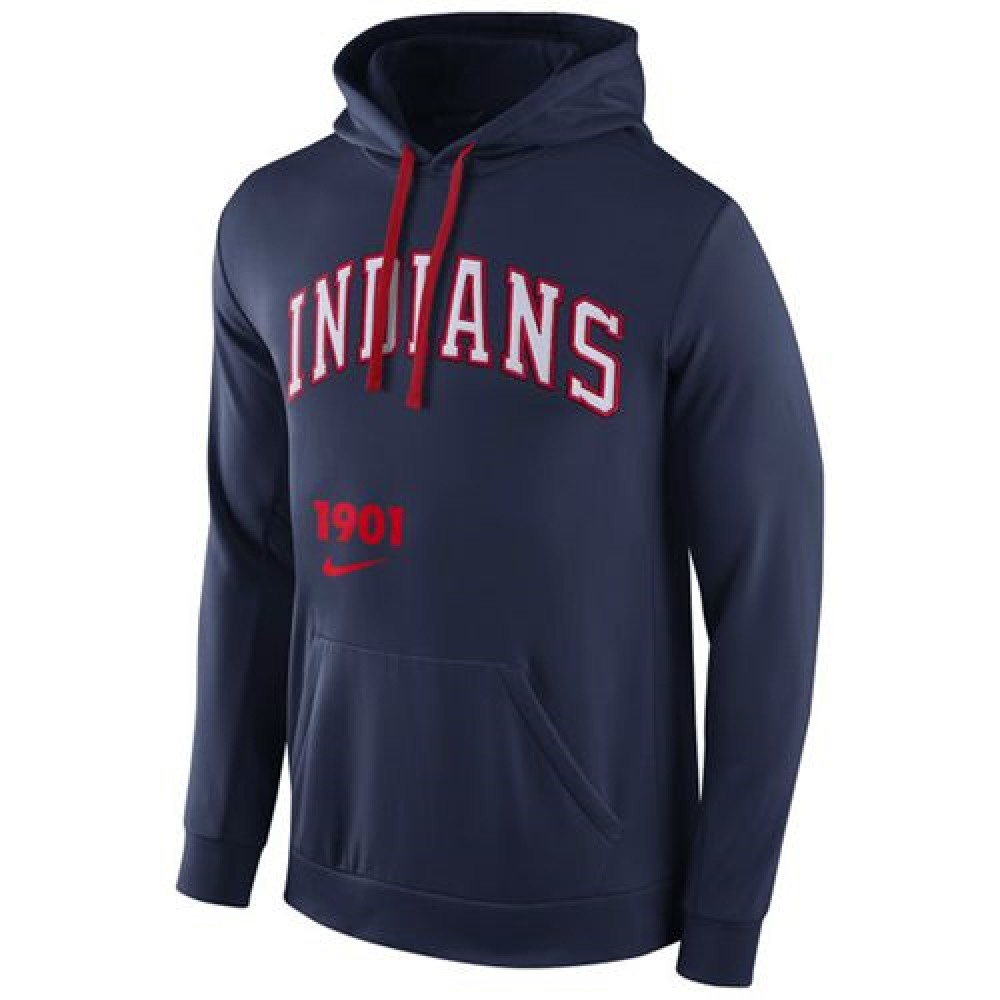 Cleveland indians Cooperstown Performance Pullover Navy Blue MLB Hoodie 1