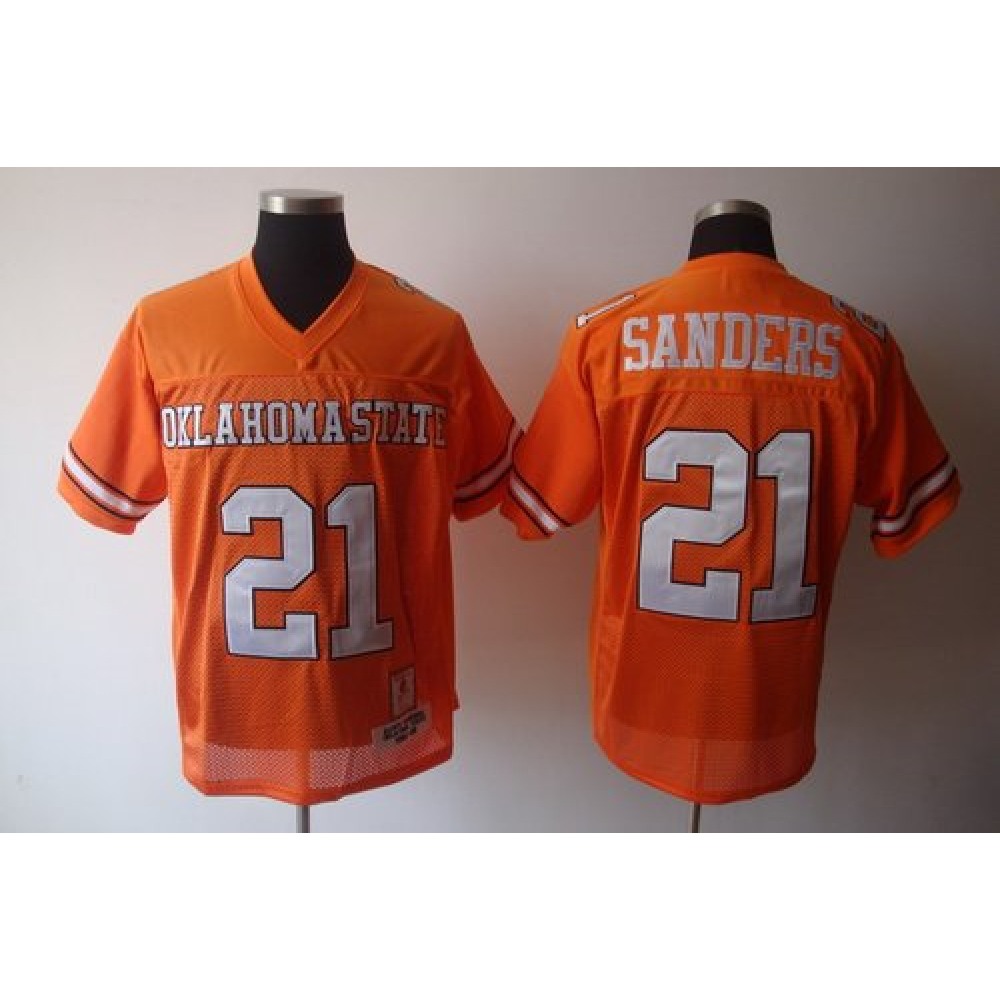 Cowboys #21 Barry Sanders Orange Throwback Stitched NCAA Jersey 1