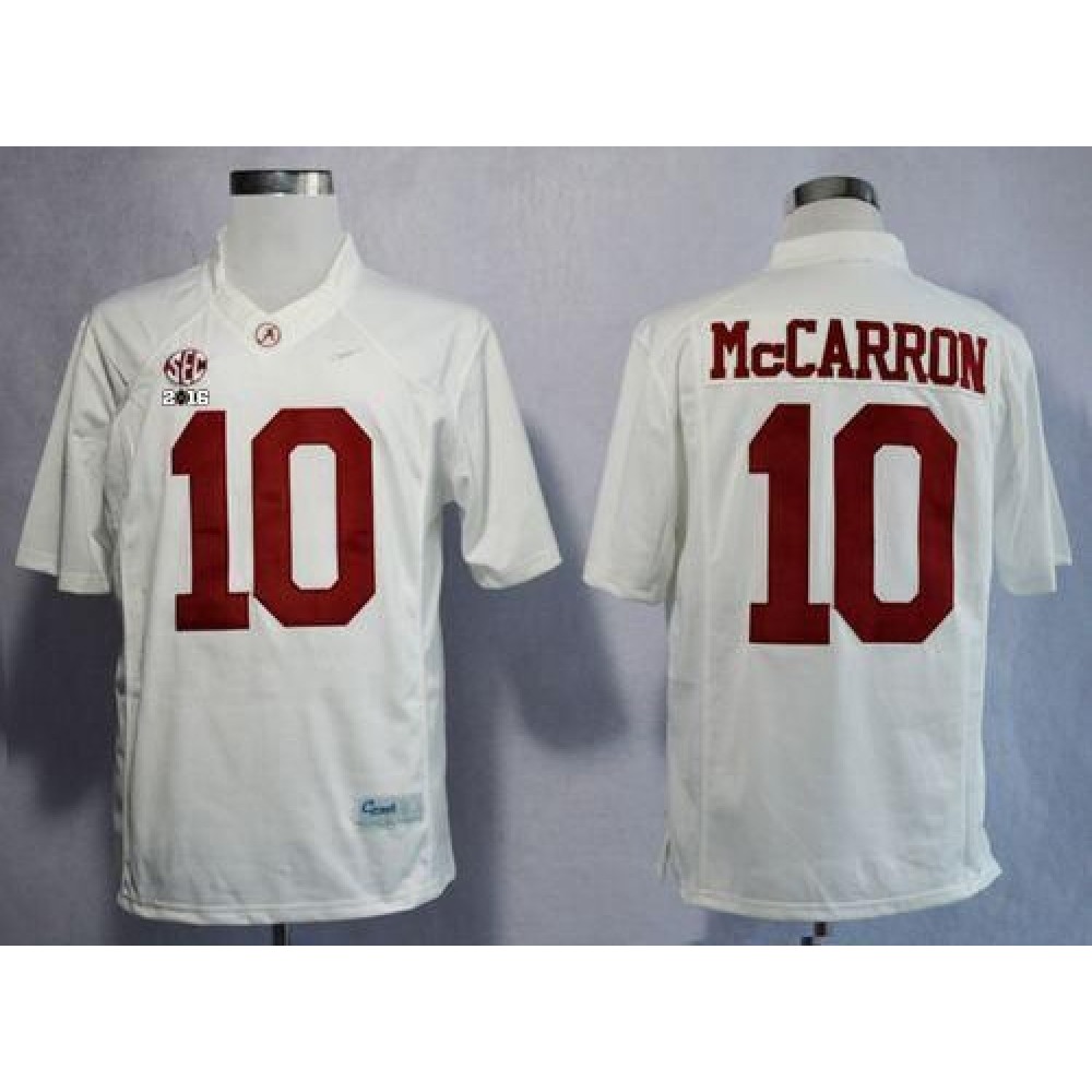 Crimson Tide #10 AJ McCarron White Limited 2016 College Football Playoff National Championship Patch Stitched NCAA Jersey 1