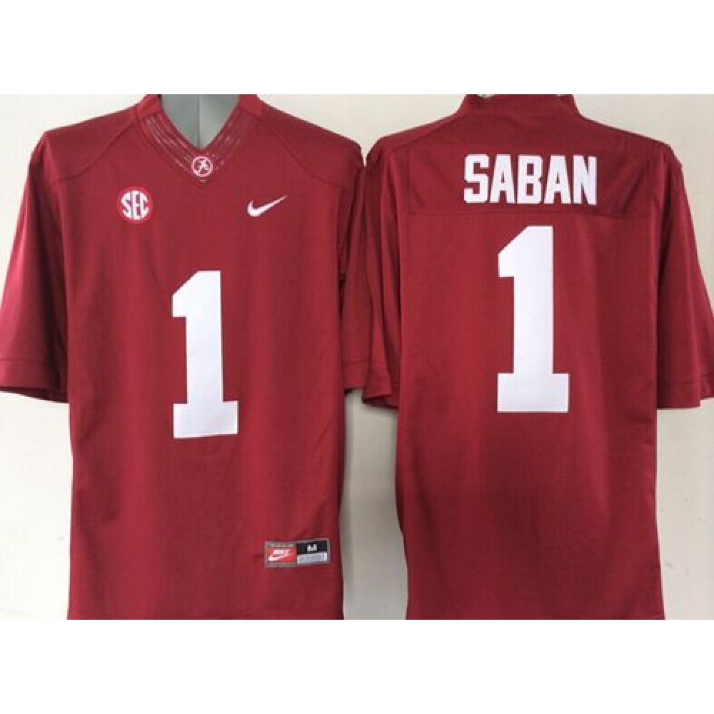 Crimson Tide #1 Nick Saban Red Stitched NCAA Jersey 1