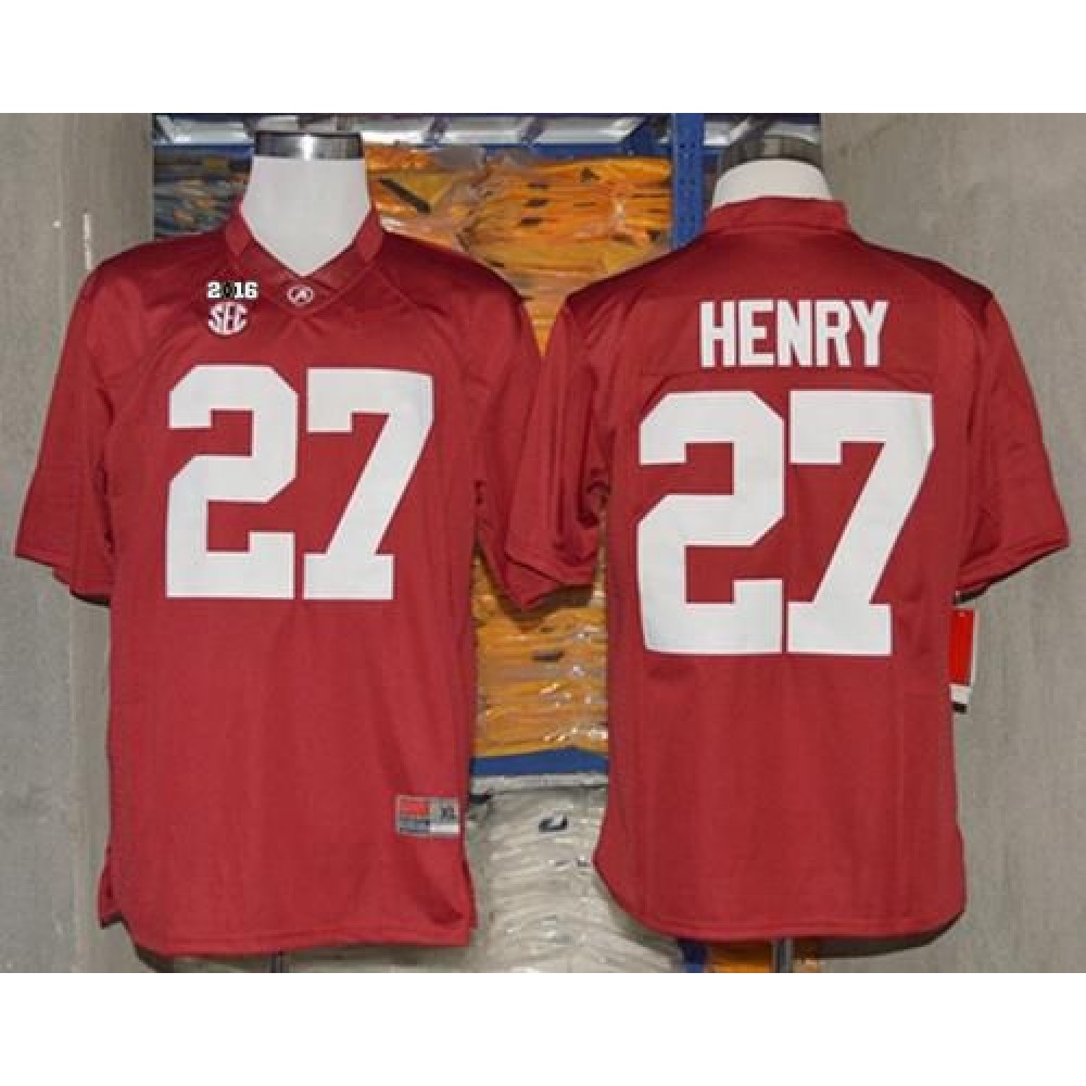 Crimson Tide #27 Derrick Henry Red Limited 2016 College Football Playoff National Championship Patch Stitched NCAA Jersey 1