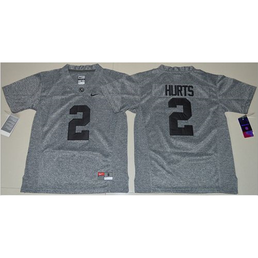 Crimson Tide #2 Jalen Hurts Gridiron Gray Limited Stitched Youth NCAA Jersey 1