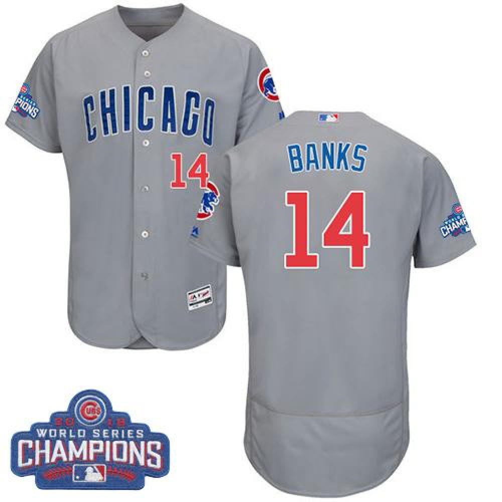 Cubs #14 Ernie Banks Grey Flexbase Authentic Collection Road 2016 World Series Champions Stitched MLB Jersey 1
