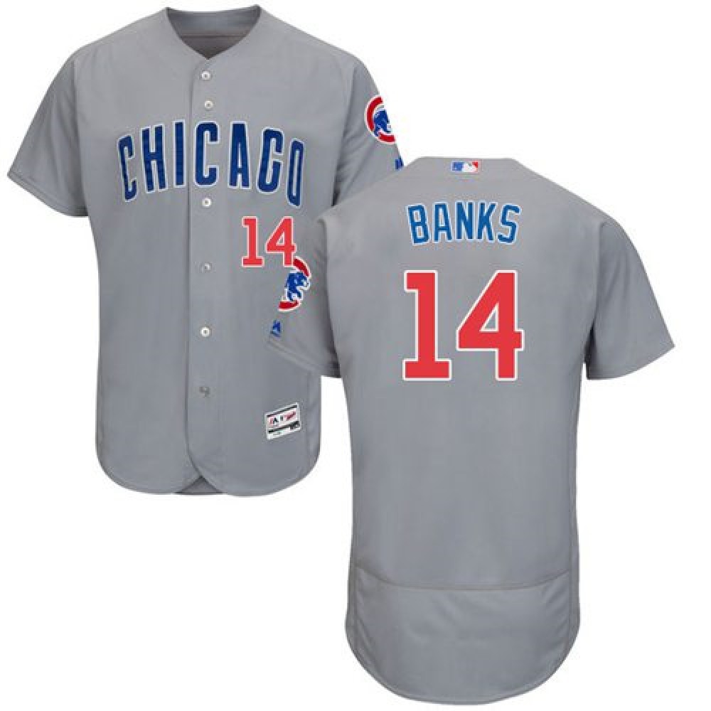 Cubs #14 Ernie Banks Grey Flexbase Authentic Collection Road Stitched MLB Jersey 1