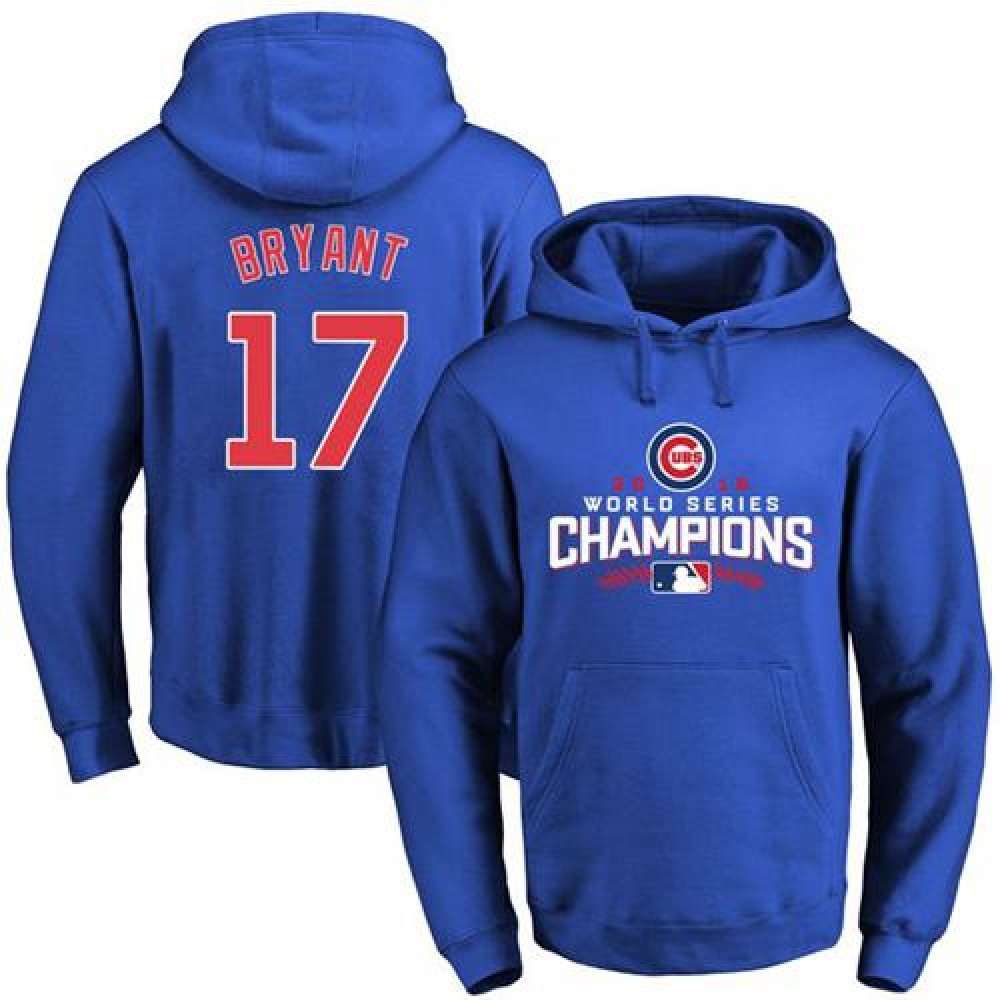 Cubs #17 Kris Bryant Blue 2016 World Series Champions Pullover MLB Hoodie 1