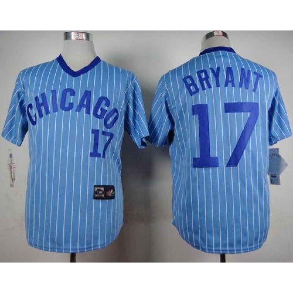 Cubs #17 Kris Bryant Blue(White Strip) Cooperstown Throwback Stitched MLB Jersey 1