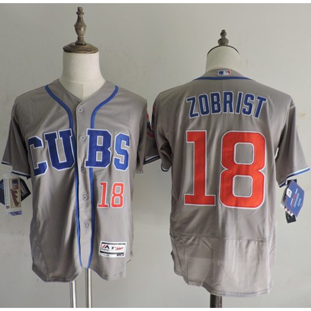 Cubs #18 Ben Zobrist Grey Flexbase Authentic Collection Alternate Road Stitched MLB Jersey 1