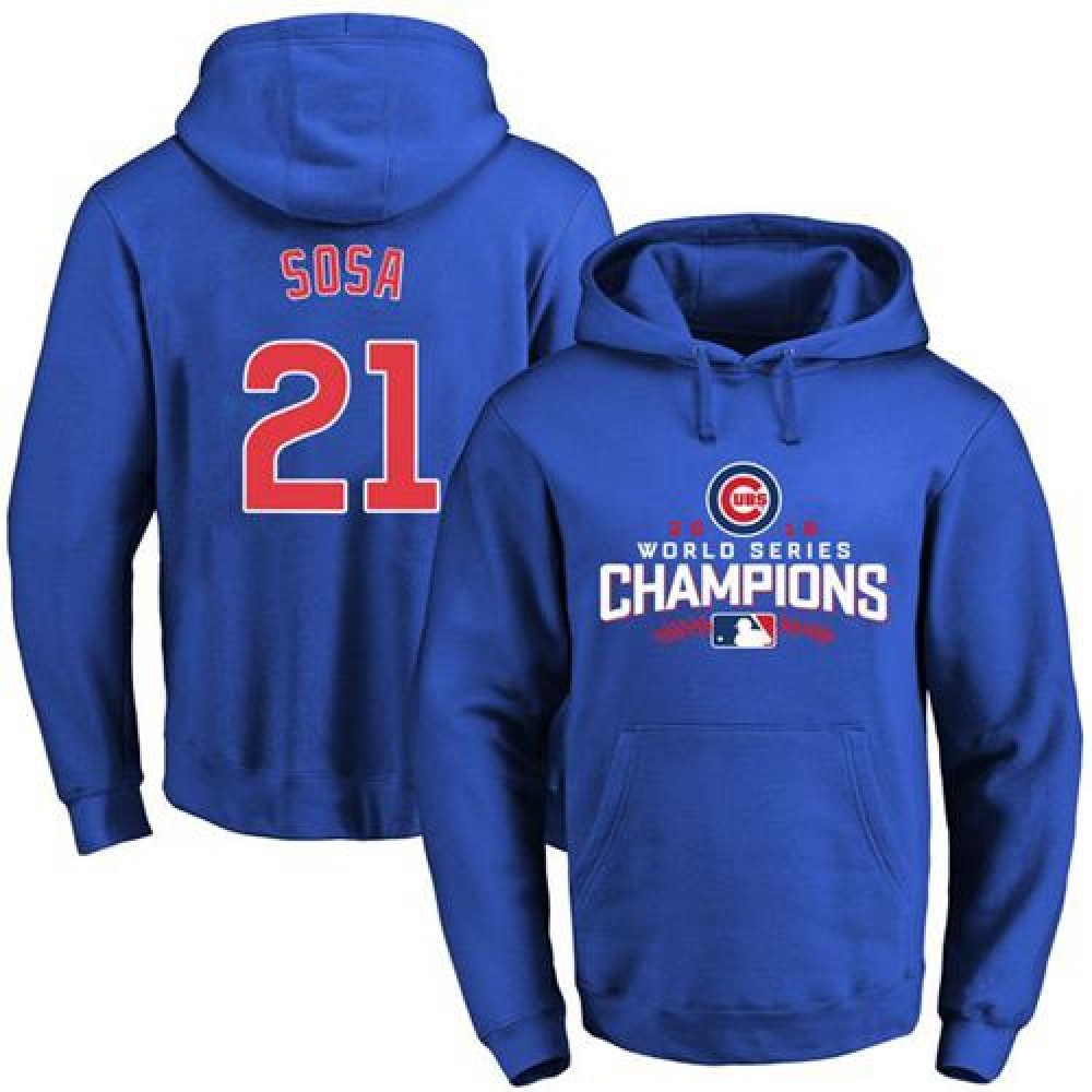 Cubs #21 Sammy Sosa Blue 2016 World Series Champions Pullover MLB Hoodie 1