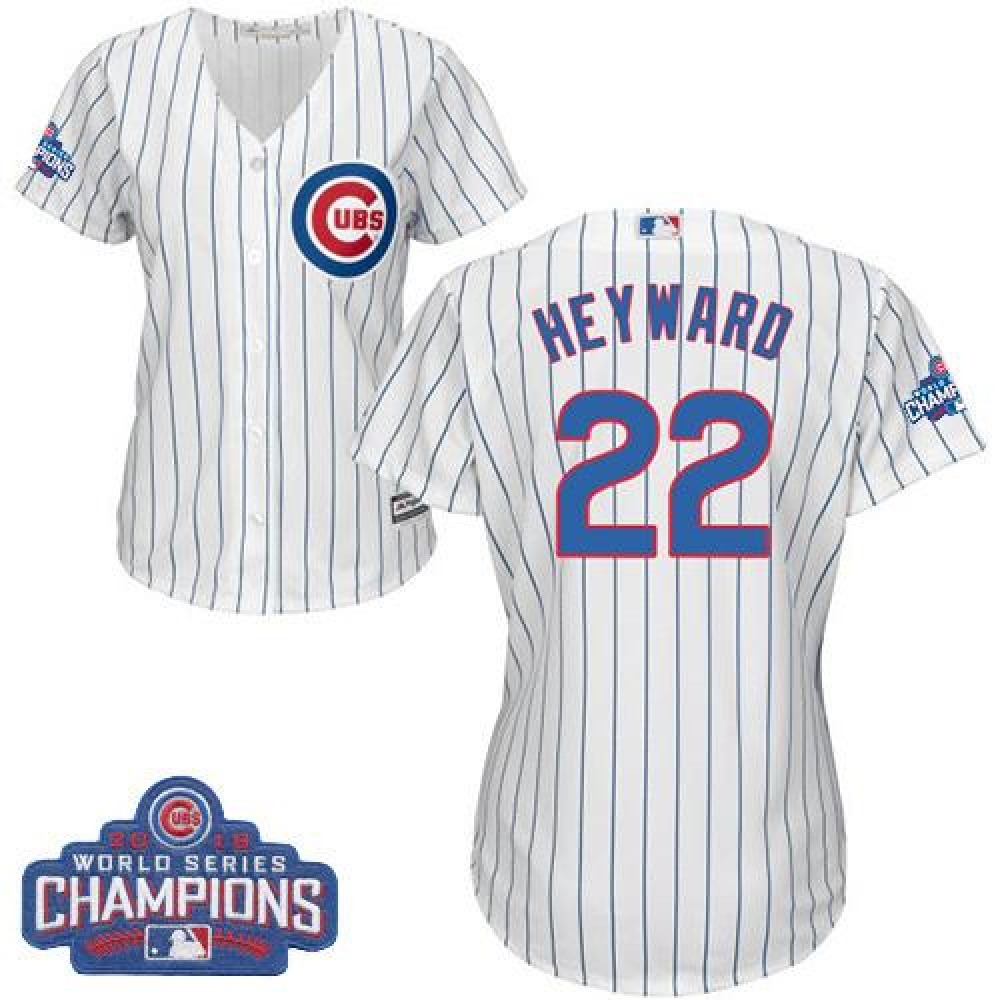 Cubs #22 Jason Heyward White(Blue Strip) Home 2016 World Series Champions Women's Stitched MLB Jersey 1