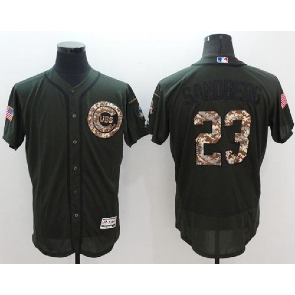 Cubs #23 Ryne Sandberg Green Flexbase Authentic Collection Salute to Service Stitched MLB Jersey 1