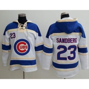 Cubs #23 Ryne Sandberg White Sawyer Hooded Sweatshirt MLB Hoodie