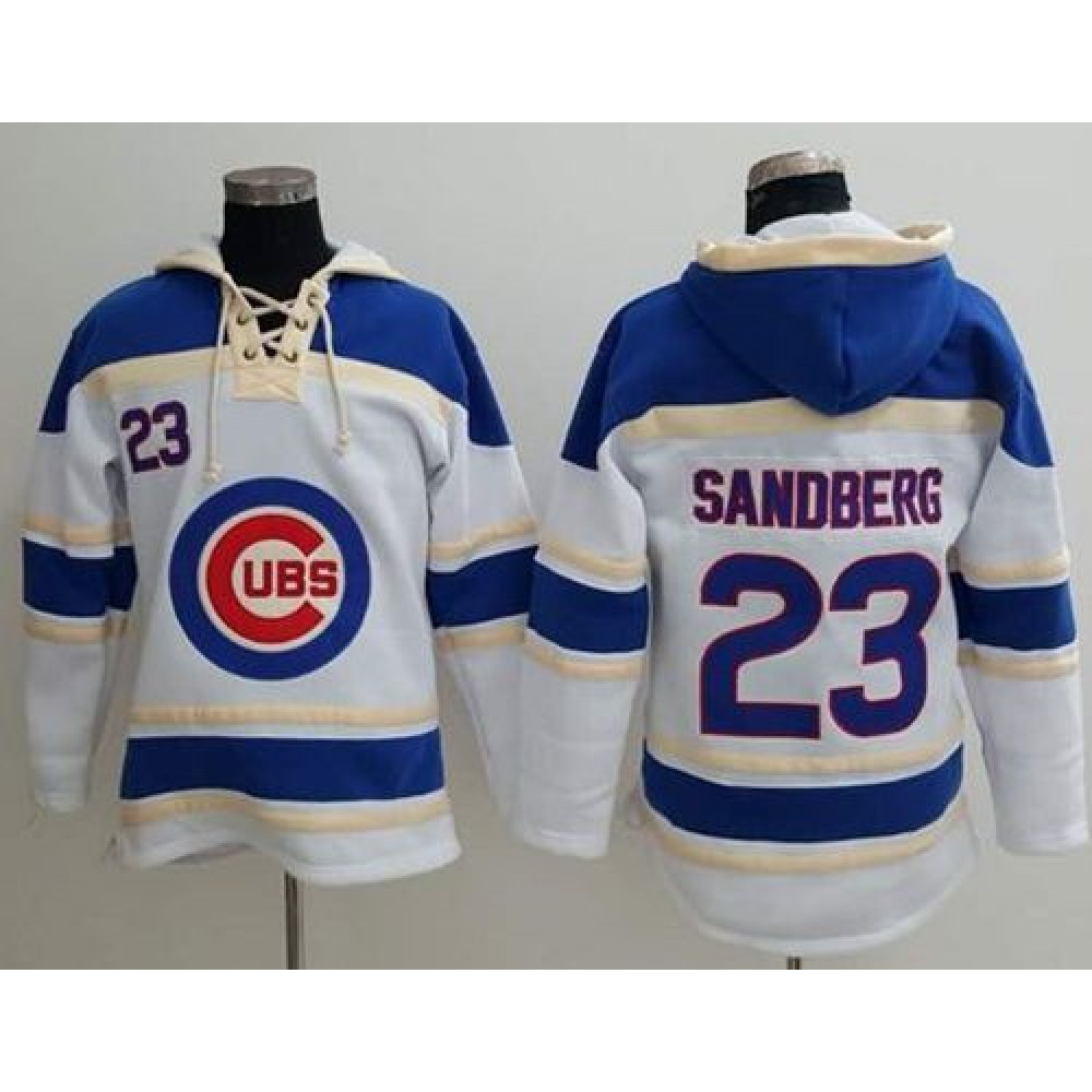 Cubs #23 Ryne Sandberg White Sawyer Hooded Sweatshirt MLB Hoodie 1