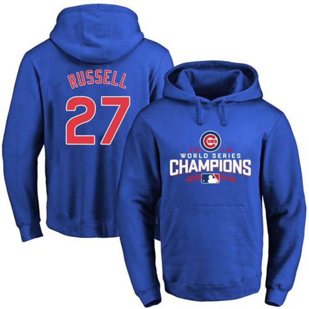 Cubs #27 Addison Russell Blue 2016 World Series Champions Pullover MLB Hoodie 1