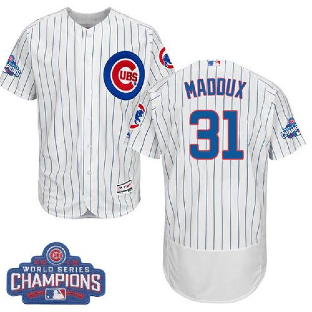 Cubs #31 Greg Maddux White Flexbase Authentic Collection 2016 World Series Champions Stitched MLB Jersey 1