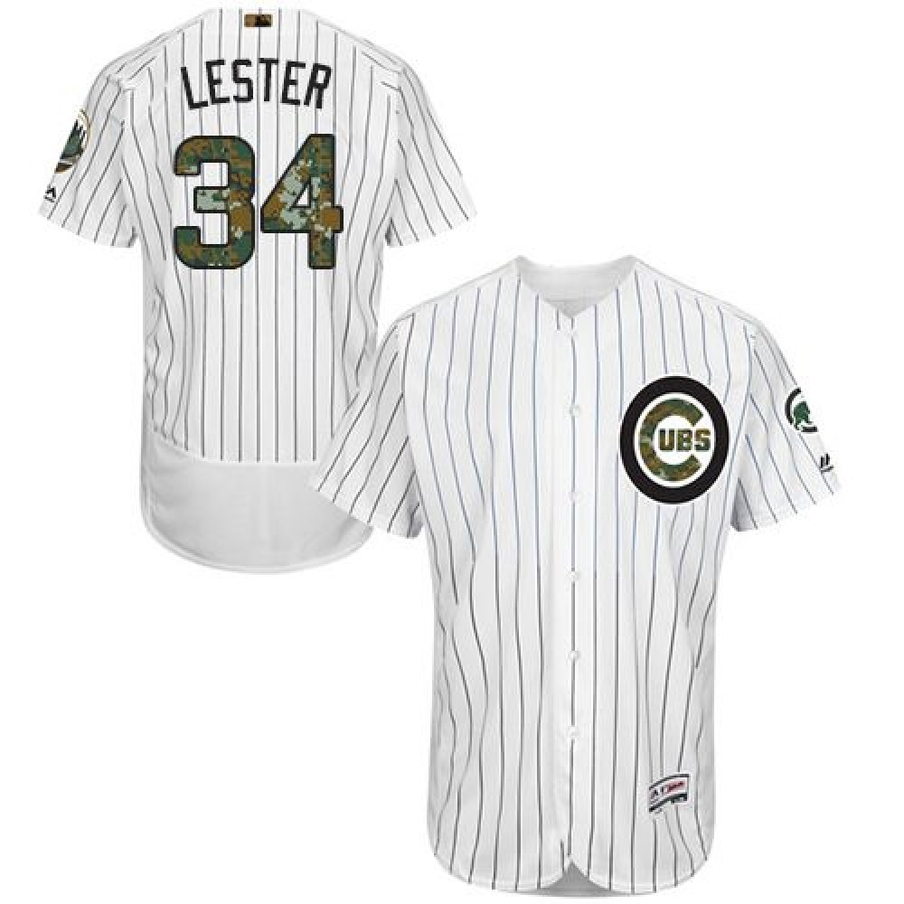 Cubs #34 Jon Lester White(Blue Strip) Flexbase Authentic Collection 2016 Memorial Day Stitched MLB Jersey 1