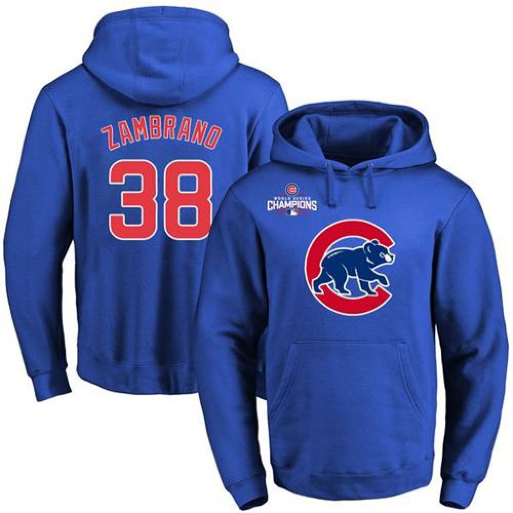 Cubs #38 Carlos Zambrano Blue 2016 World Series Champions Primary Logo Pullover MLB Hoodie 1