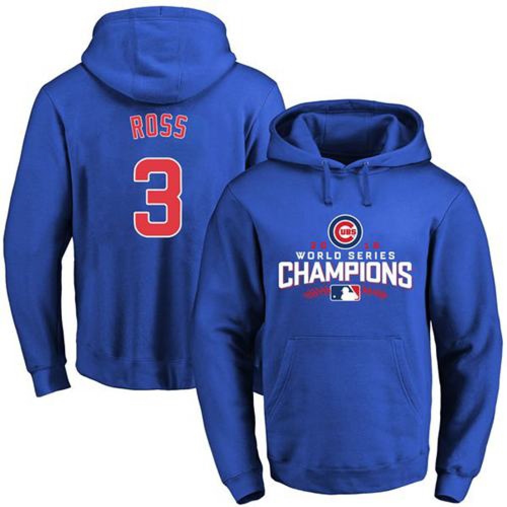 Cubs #3 David Ross Blue 2016 World Series Champions Pullover MLB Hoodie 1