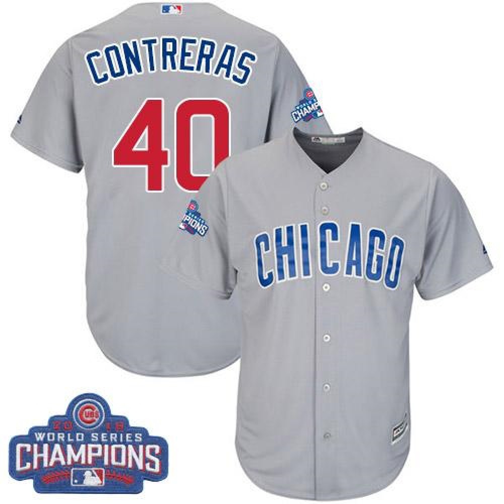 Cubs #40 Willson Contreras Grey Road 2016 World Series Champions Stitched Youth MLB Jersey 1
