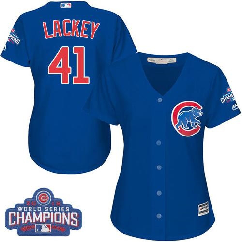 Cubs #41 John Lackey Blue Alternate 2016 World Series Champions Women's Stitched MLB Jersey 1