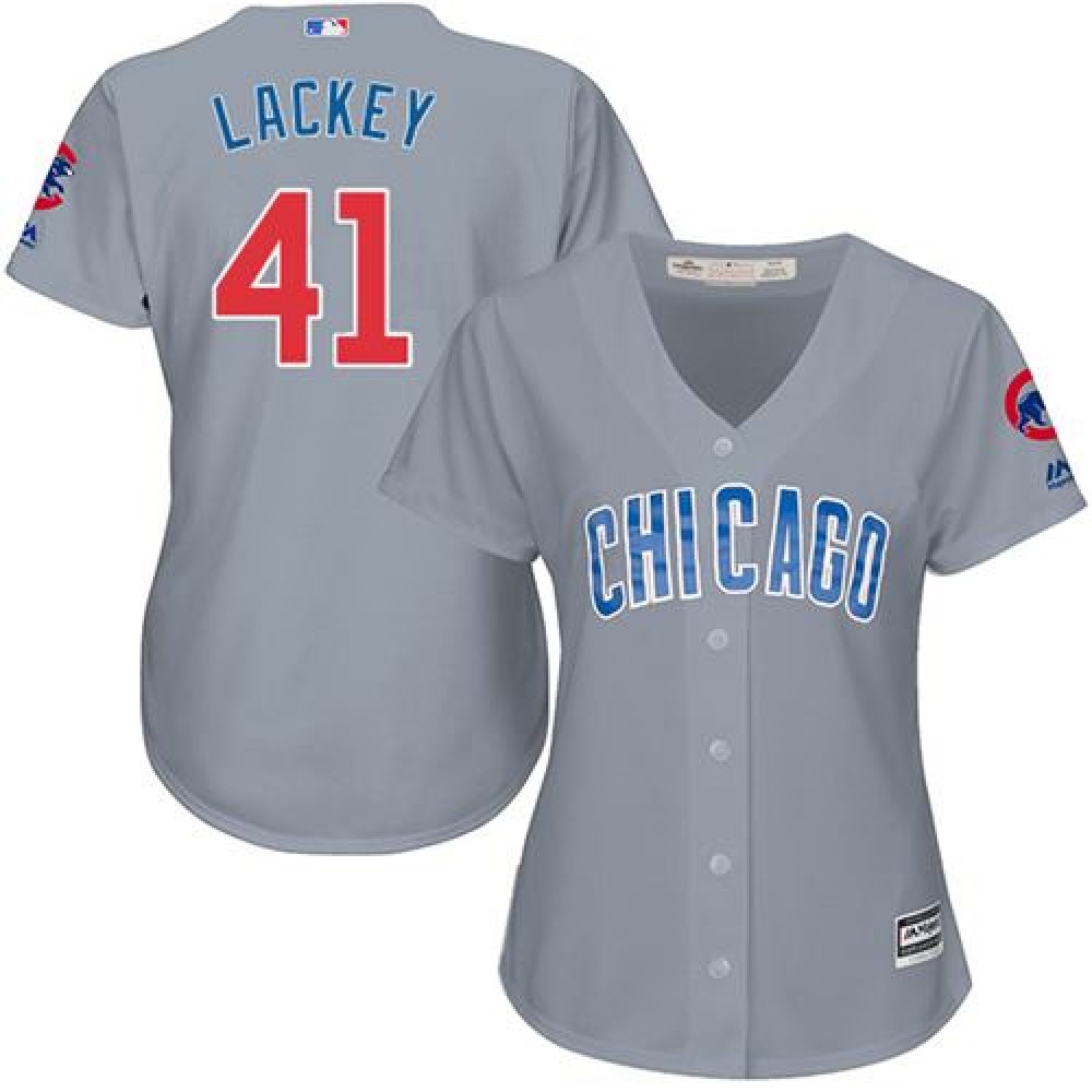 Cubs #41 John Lackey Grey Road Women's Stitched MLB Jersey 1