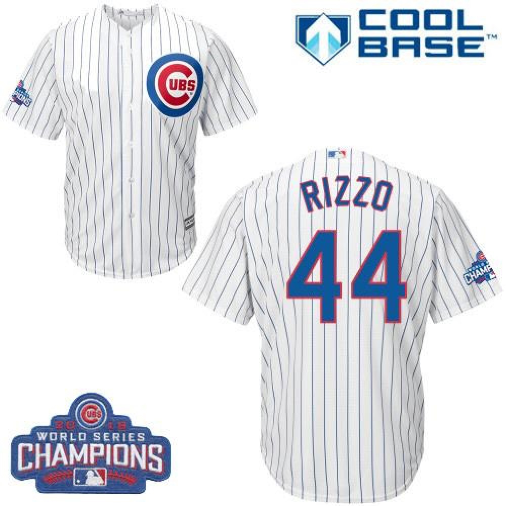 Cubs #44 Anthony Rizzo White Home 2016 World Series Champions Stitched Youth MLB Jersey 1