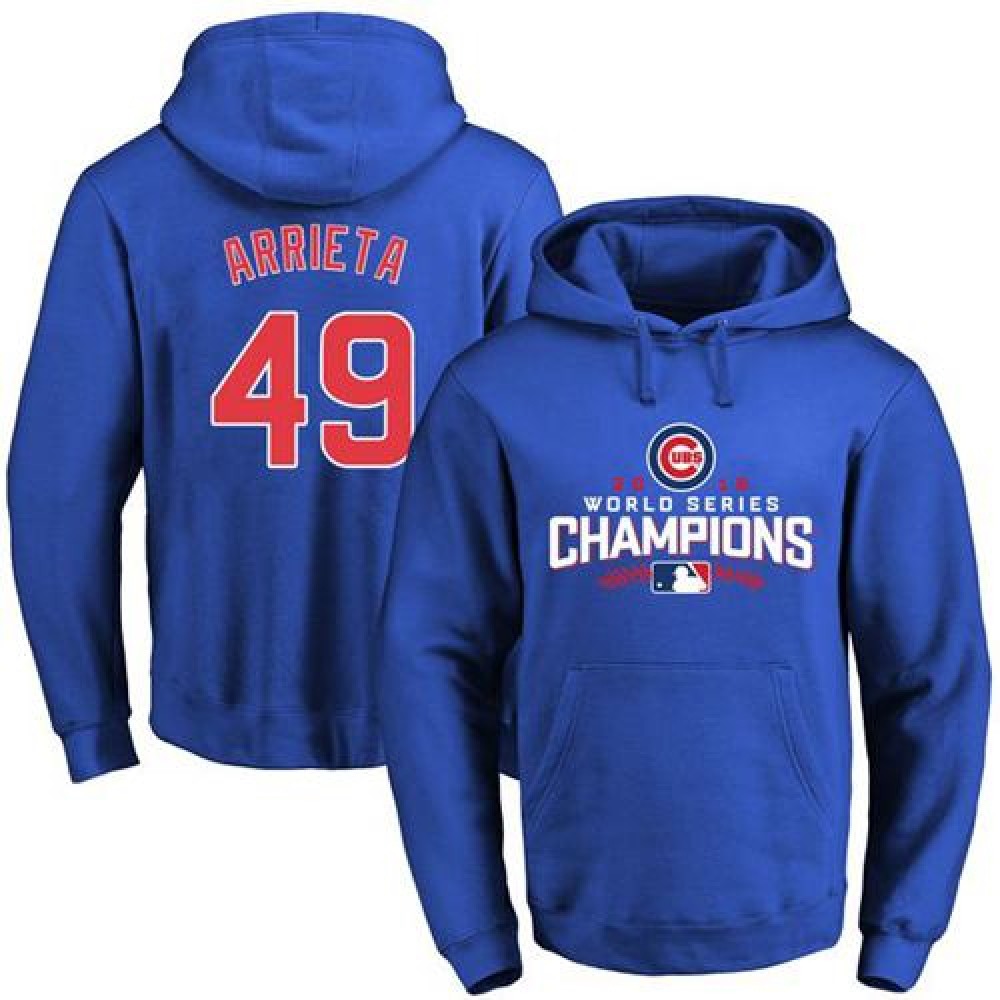 Cubs #49 Jake Arrieta Blue 2016 World Series Champions Pullover MLB Hoodie 1