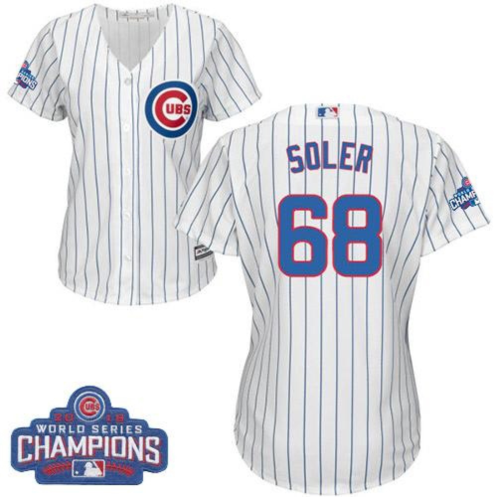 Cubs #68 Jorge Soler White(Blue Strip) Home 2016 World Series Champions Women's Stitched MLB Jersey 1