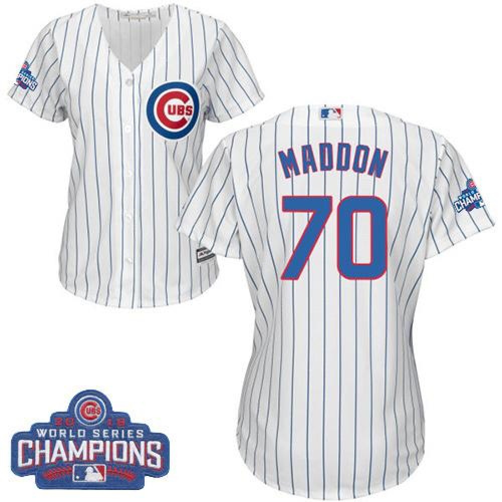 Cubs #70 Joe Maddon White(Blue Strip) Home 2016 World Series Champions Women's Stitched MLB Jersey 1