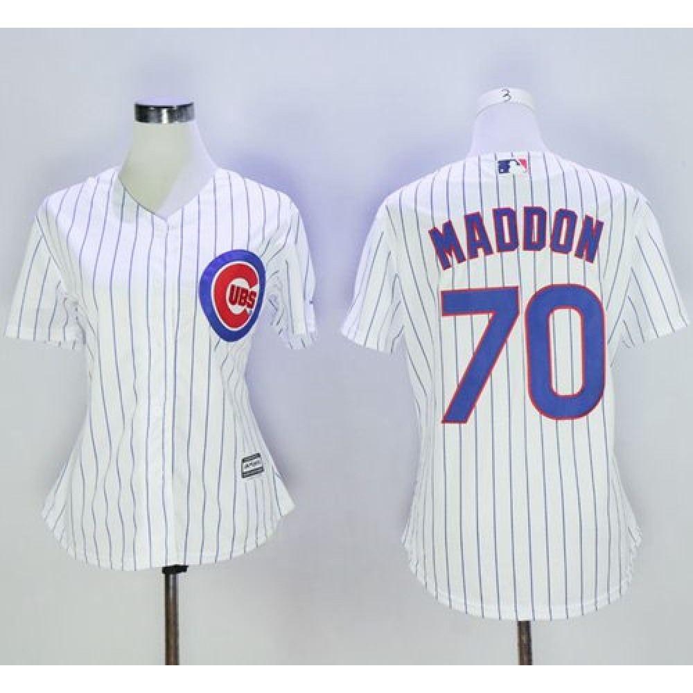 Cubs #70 Joe Maddon White(Blue Strip) Women's Home Stitched MLB Jersey 1