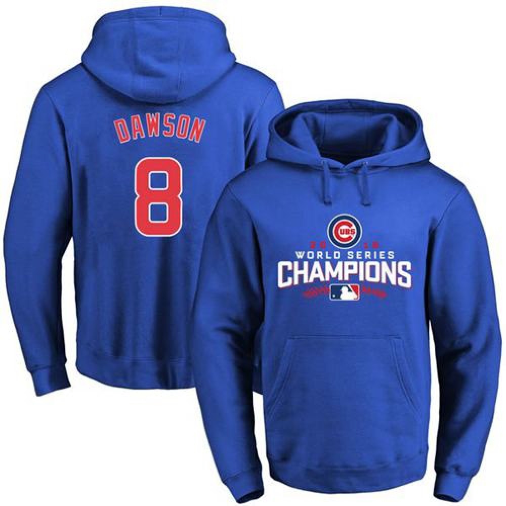 Cubs #8 Andre Dawson Blue 2016 World Series Champions Pullover MLB Hoodie 1